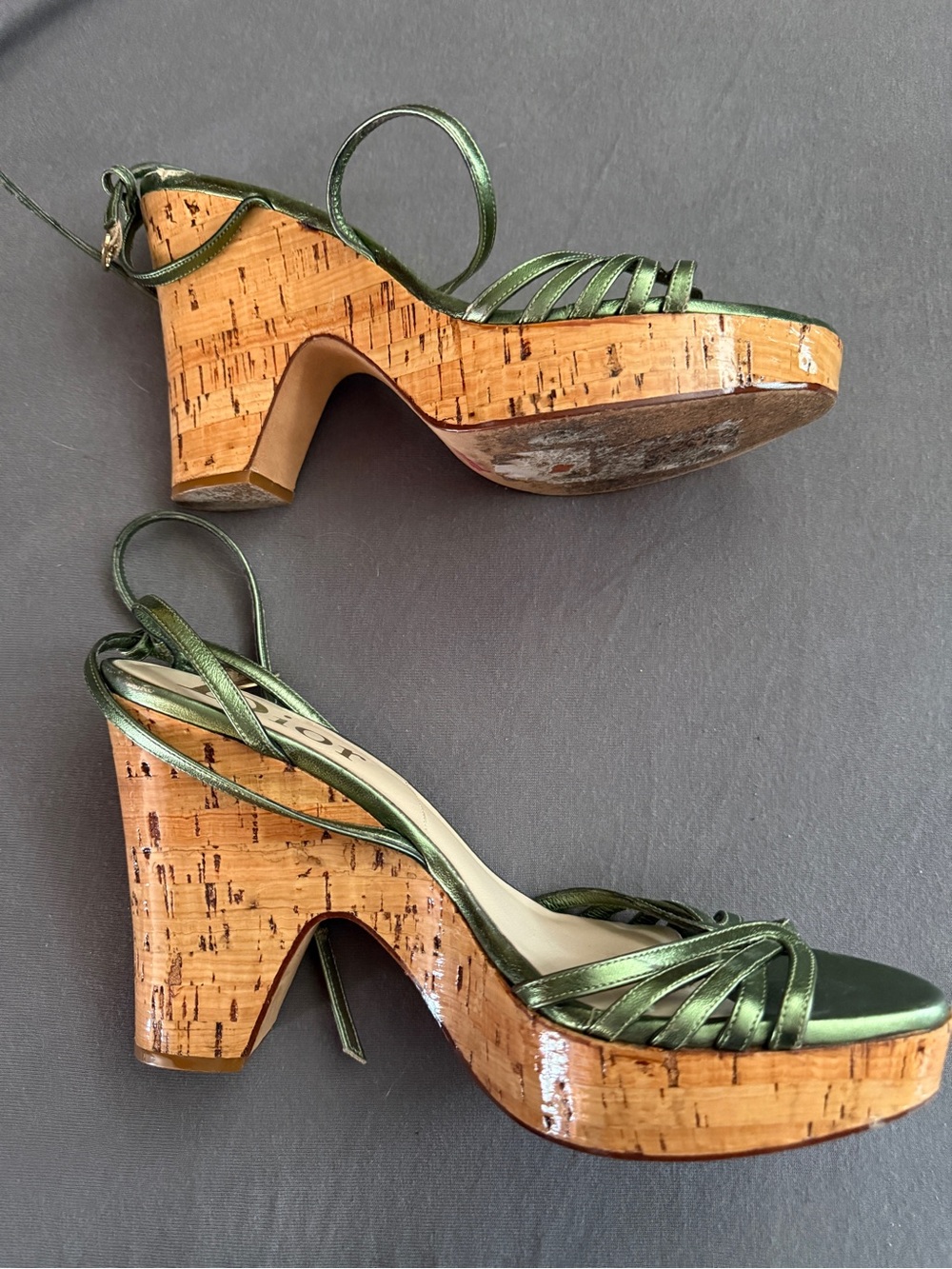 Dior Metallic Green Strappy Ankle-Tie Platforms - Picture 3 of 5